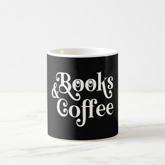 Books & Coffee Typography Black and White  Mug (Center)