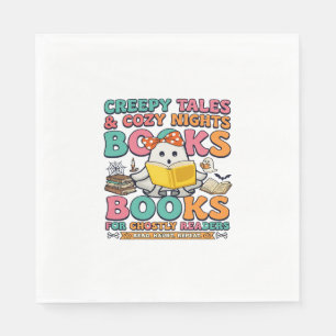 Books Creepy Tales Ghost Reading Spider Web Bats Napkin