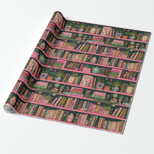 Books Decors Plants on Pink Shelf Gift Wrapping Paper