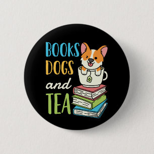 Books Dogs and Tea 6 Cm Round Badge