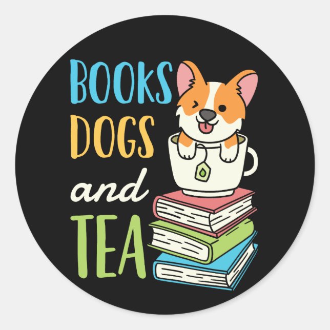 Books Dogs and Tea Classic Round Sticker (Front)