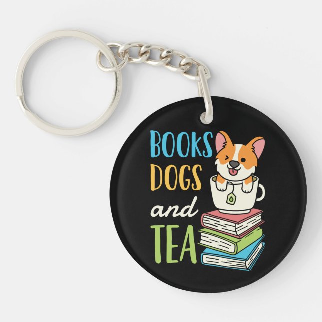 Books Dogs and Tea Key Ring (Front)