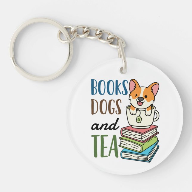 Books Dogs and Tea Weekend Reading Key Ring (Front)