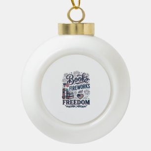 Books Fireworks and Freedom Patriotic Reader Shirt Ceramic Ball Christmas Ornament