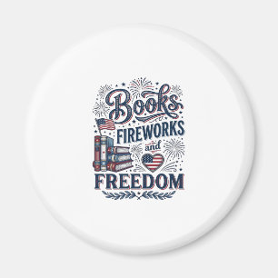 Books Fireworks and Freedom Patriotic Reader Shirt Magnet