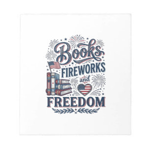 Books Fireworks and Freedom Patriotic Reader Shirt Notepad