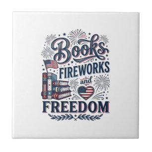 Books Fireworks and Freedom Patriotic Reader Shirt Tile