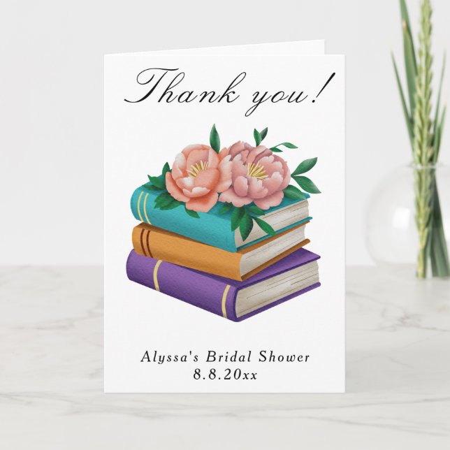 Books Floral Bridal Shower Thank you Card (Front)
