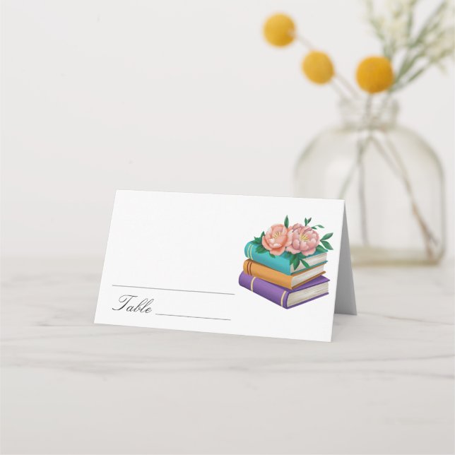 Books Floral Bridal shower - wedding place cards (Front)