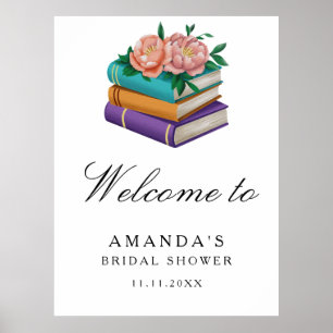 Books Floral Bridal shower welcome sign