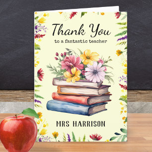 Books Flowers Pretty Personalised Teacher  Thank You Card