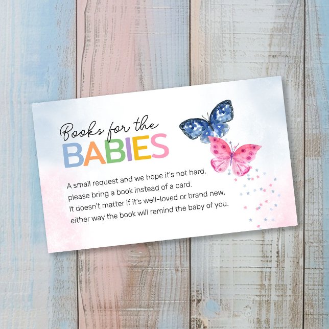Books for Babies Butterflies Twins Baby Shower Enclosure Card (Creator Uploaded)