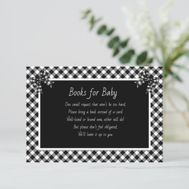 Books for Baby Black and White Plaid Enclosure Card (Standing Front)