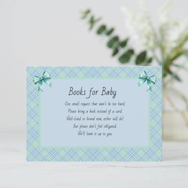 Books for Baby Blue and Green Plaid Enclosure Card (Standing Front)