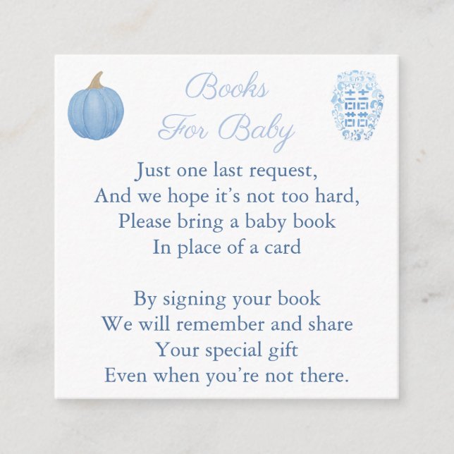 Books For Baby Blue And White Pumpkins Shower Enclosure Card (Front)