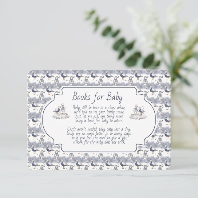 Books for Baby Blue Seagull Seashells Enclosure Card (Standing Front)