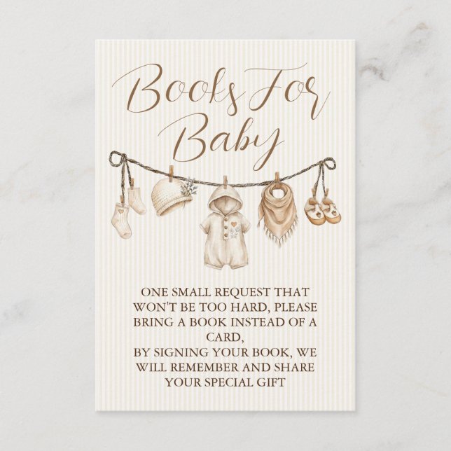 Books For Baby Boho Clothesline Baby Shower Enclosure Card (Front)