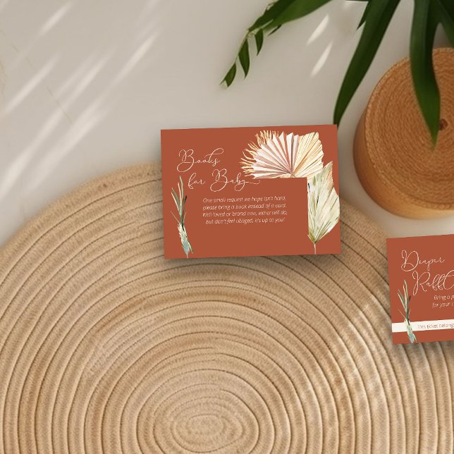 Books for Baby Boho Foliage Terracotta Baby Shower Enclosure Card (Books for Baby enclosure card in terracotta with boho palm leaves)