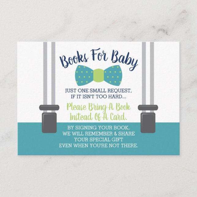 Books for Baby, Bow Tie Baby Shower Enclosure Card (Front)