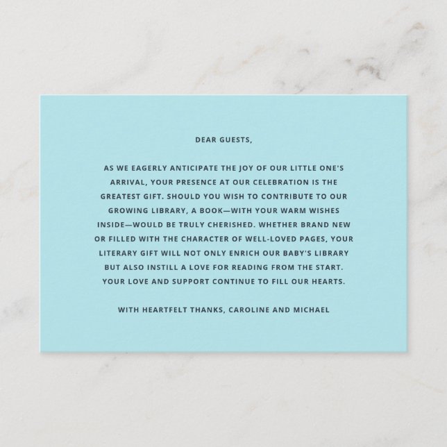 Books For Baby Boy Baby Shower Enclosure Card (Front)