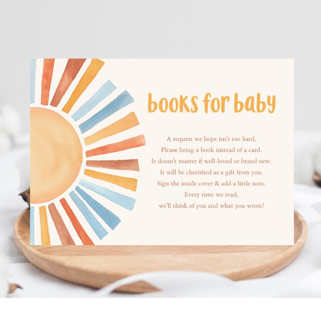 Books for baby boy boho sunshine sun baby shower enclosure card (Creator Uploaded)