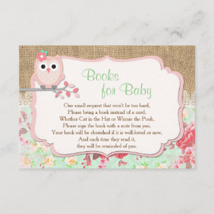 Books for baby, bring a book insert, owl enclosure card