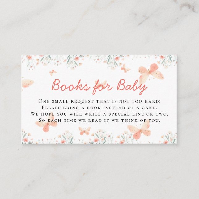 Books for Baby Butterfly Wildflowers Girl Shower Enclosure Card (Front)