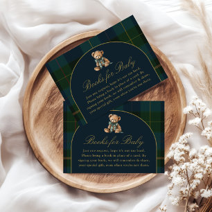 Books for Baby Card Classic Dark Green Blue Plaid 