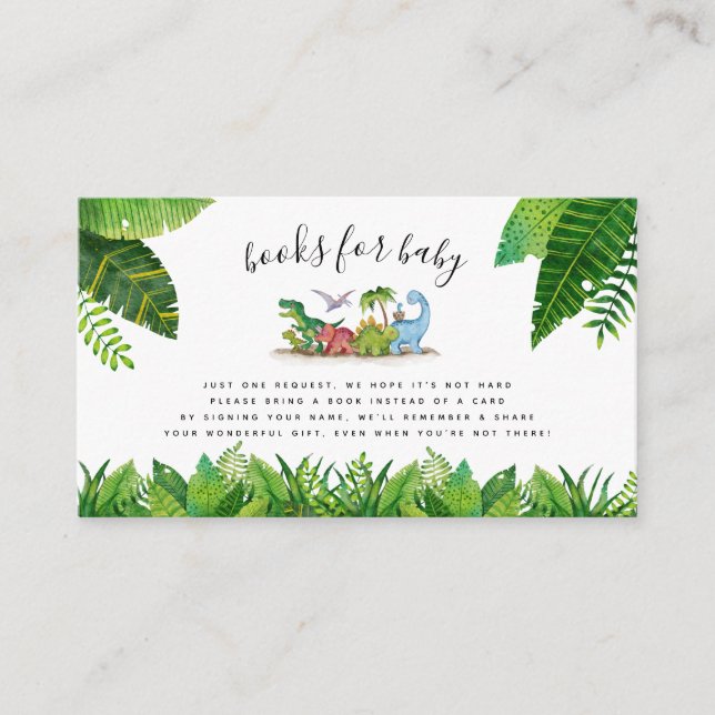 Books for Baby Card,  Dinosaur Themed Baby Shower Enclosure Card (Front)