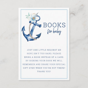 Books for Baby Card   Nautical Blue Anchor Baby Sh