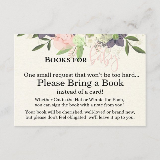 Books for Baby Card - Pink & Purple Floral (Front)