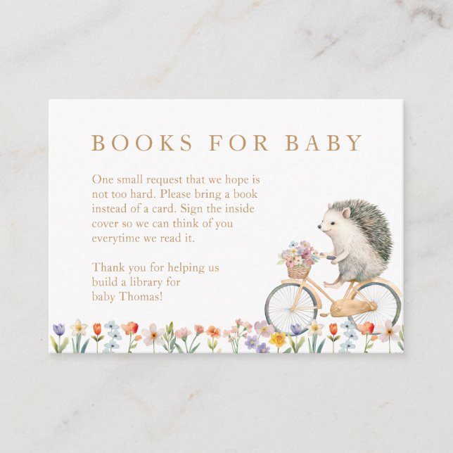 Books for Baby Card – Woodland Hedgehog & Florals (Front)