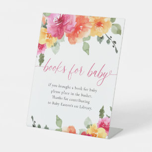 Books for baby colourful bright floral baby shower pedestal sign