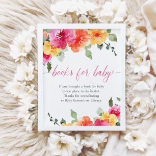 Books for baby colourful bright floral baby shower poster