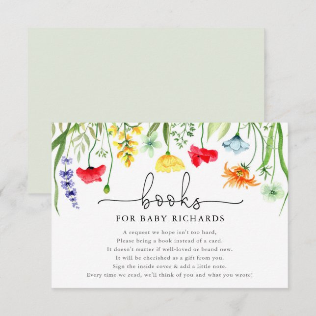 Books for Baby colourful wildflowers baby shower Enclosure Card (Front/Back)