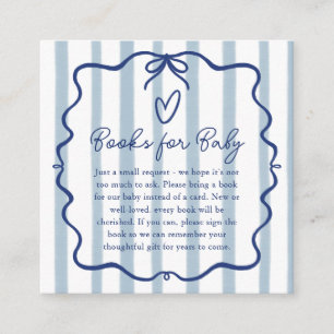 Books for Baby Cute Blue Stripes Baby Shower Enclosure Card