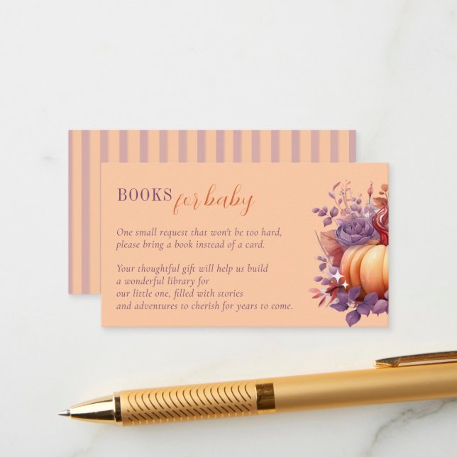 Books for Baby Cute Pumpkin Baby Shower  Enclosure Card (Front/Back In Situ)