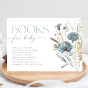 Books for Baby dusty blue boho wildflowers Enclosure Card