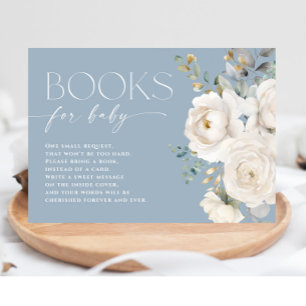 Books for Baby dusty blue elegant white floral Enclosure Card