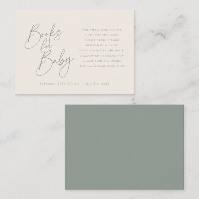 Books for Baby | Elegant Script Sage Green Enclosure Card (Front/Back)