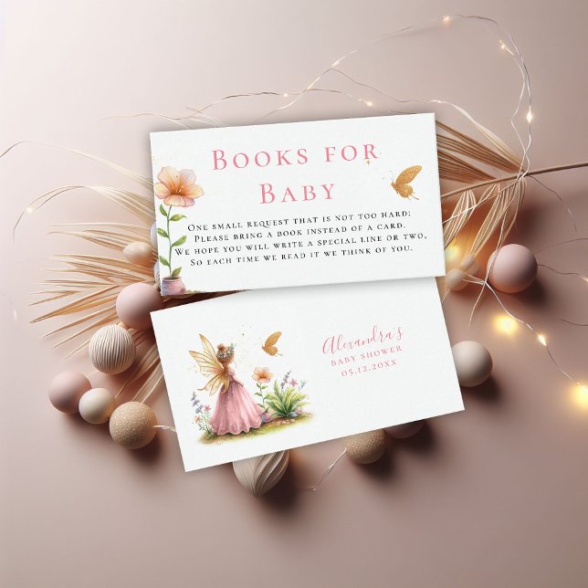 Books for Baby Fairy Princess Pink Girl Shower Enclosure Card (fairy princess baby girl shower books enclosure card elegant cute adorable watercolor pink)