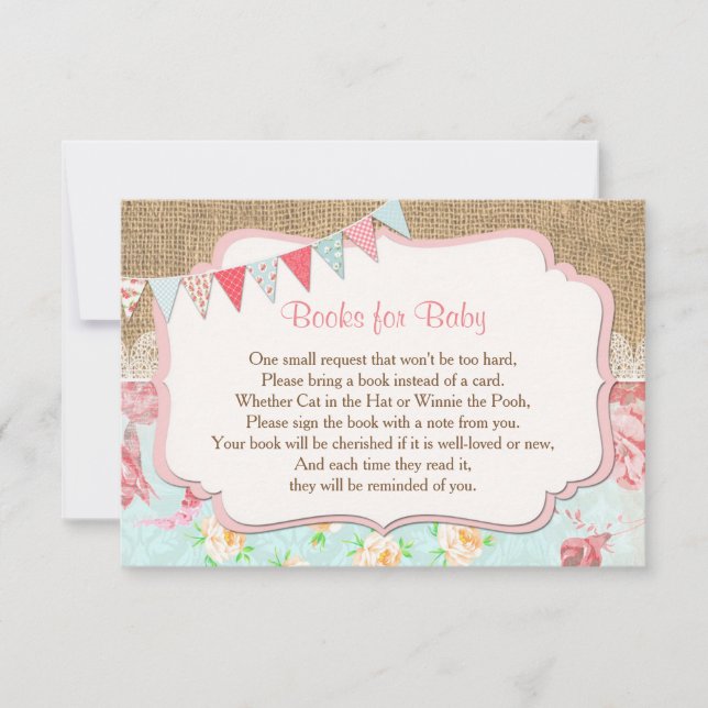 Books for baby, floral burlap book request insert invitation (Front)