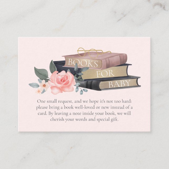 Books for Baby Girl Floral Roses & Stacked Books Enclosure Card (Front)