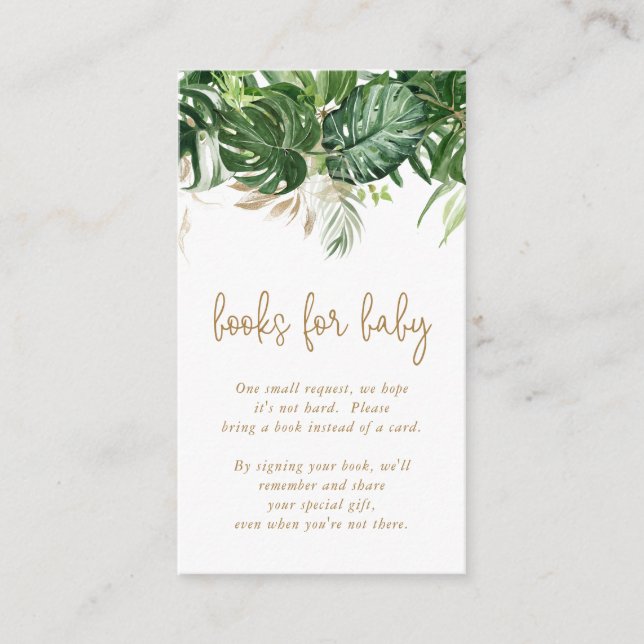 Books for Baby Greenery Gold Tropical Baby Shower Enclosure Card (Front)
