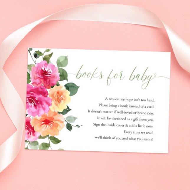Books for baby hot pink orange bright floral peony enclosure card (Creator Uploaded)