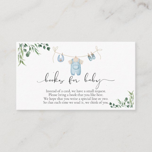 Books For Baby Laundry Blue Greenery Baby Shower  Enclosure Card (Front)
