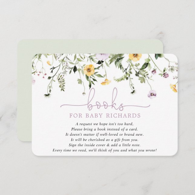 Books for Baby lavender yellow spring wild flowers Enclosure Card (Front/Back)