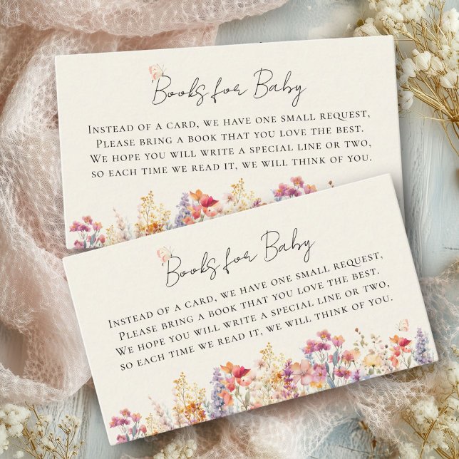 Books for Baby! Modern, Wildflower Baby Shower  Enclosure Card (Books for Baby! Modern, Wildflower Baby Shower Beige Enclosure Card. For Baby Girl & Boy.)