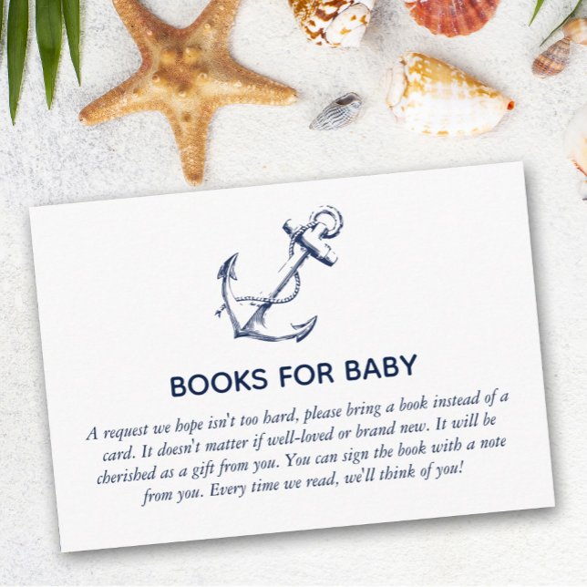 Books for Baby Nautical Anchor Baby Shower White Enclosure Card (Creator Uploaded)