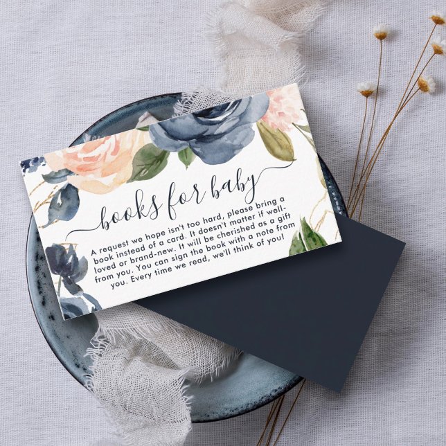 Books for Baby Navy Pink Floral Baby Shower Enclosure Card (A unique baby shower idea is for the host to request books instead of cards with baby gifts.)